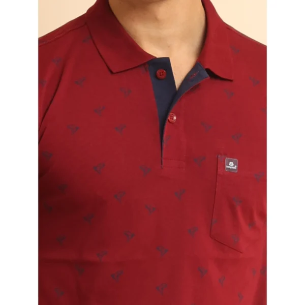 Men's Casual Cotton Printed Polo Neck Half Sleeve T-Shirt (Red) - Image 6