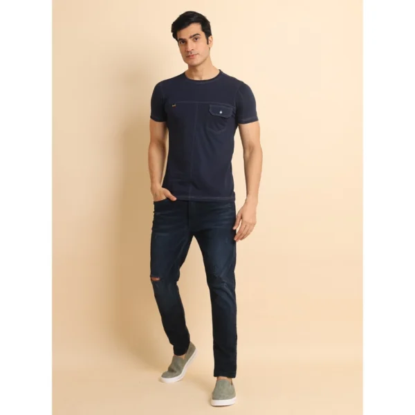 Generic Men's Casual Cotton Solid Round Neck Half Sleeve T-Shirt (Navy) - Image 7