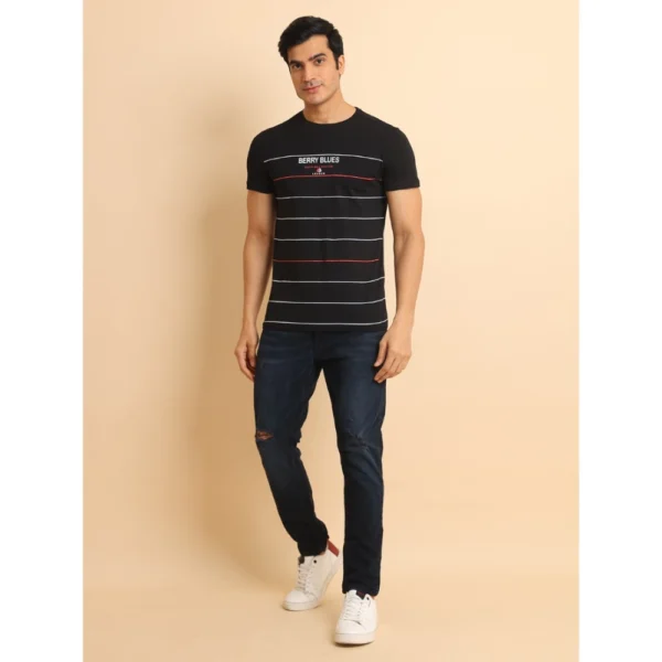Generic Men's Casual Cotton Printed Round Neck Half Sleeve T-Shirt (Black) - Image 7