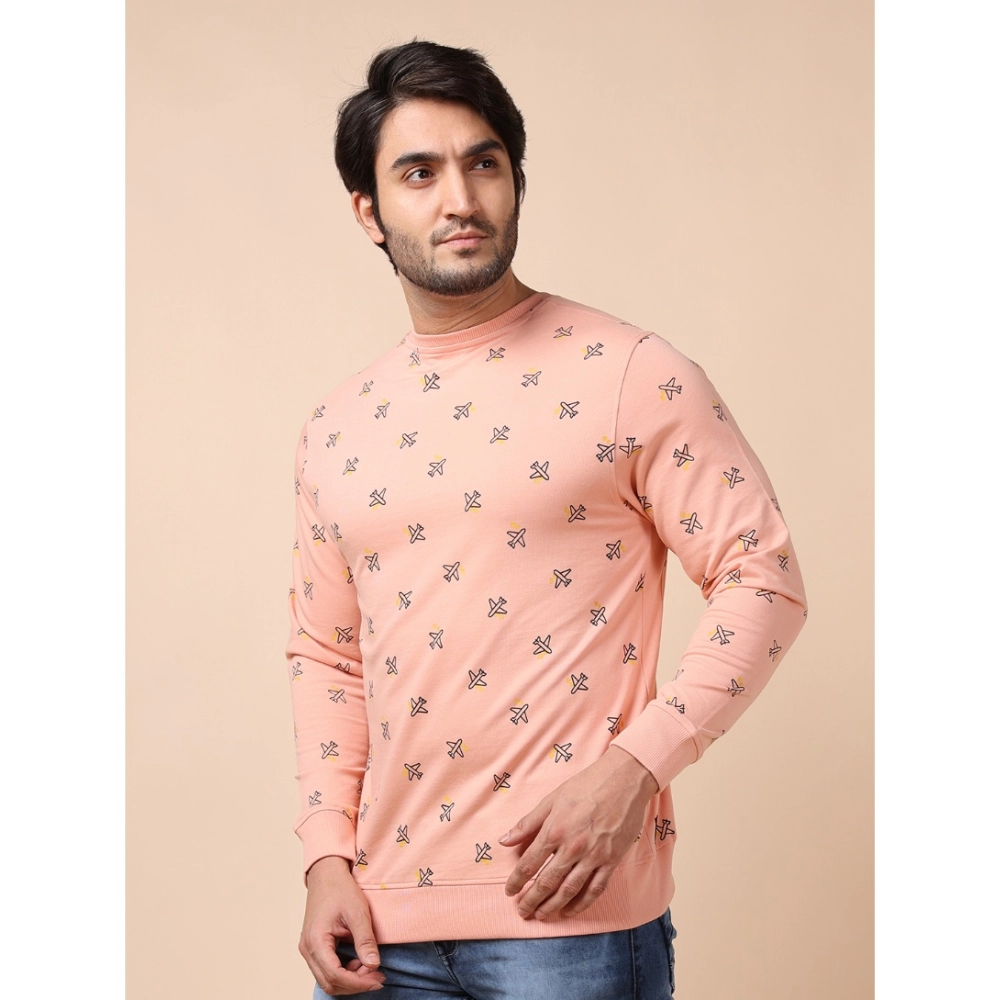 Men's Casual Cotton Printed Round Neck Full Sleeve Sweat T-Shirt (Peach) - Image 3