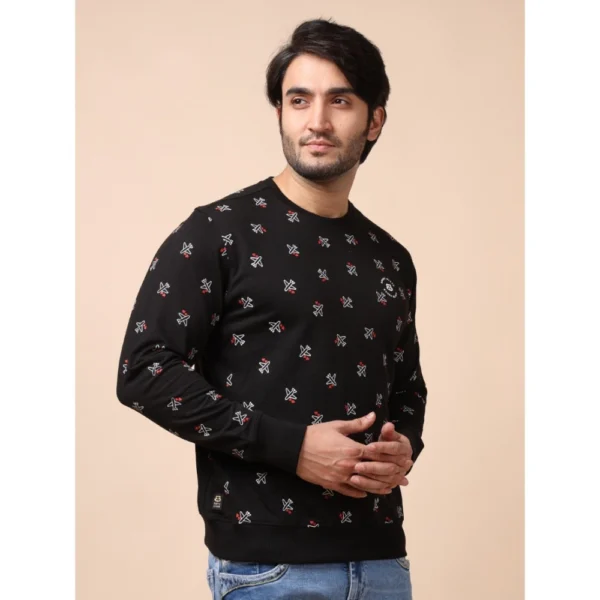 Men's Casual Cotton Printed Round Neck Full Sleeve Sweat T-Shirt (Black) - Image 4