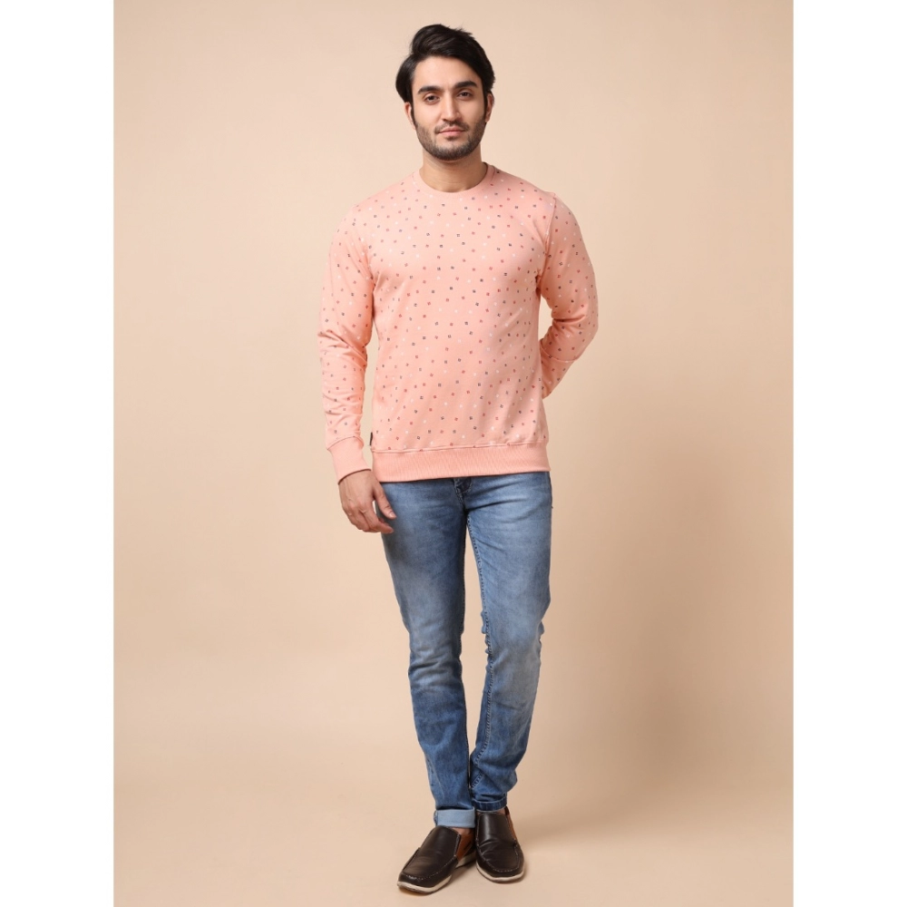 Men's Casual Cotton Printed Round Neck Full Sleeve Sweat T-Shirt (Peach) - Image 7