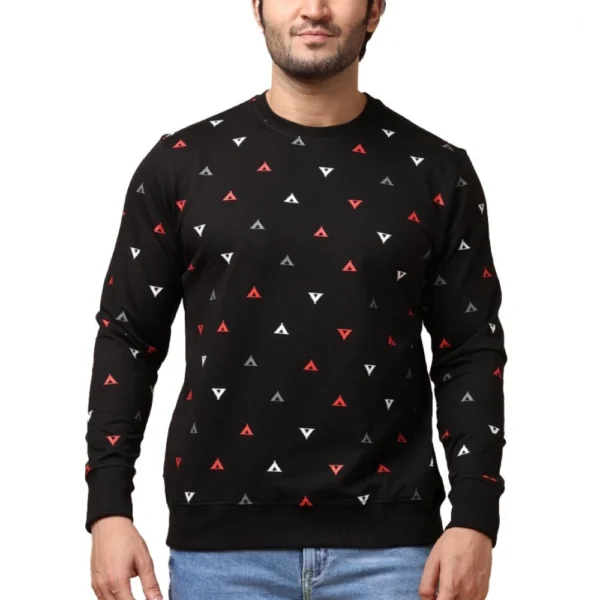 Men's Casual Cotton Printed Round Neck Full Sleeve Sweat T-Shirt (Black)