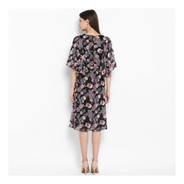 Generic Women's Polyester Floral Short Sleeve Knee-Length Dress (Black - Multicolor) - Image 7