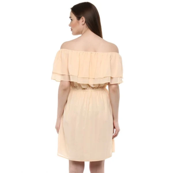 Generic Women's Polyester Solid Sleeveless Knee-Length Dress (Beige) - Image 7