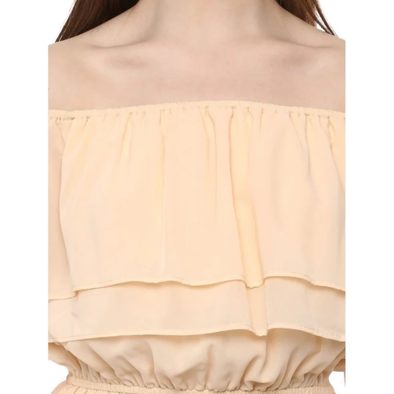 Alternative view of Women's Polyester Solid Sleeveless Knee-Length Dress (Beige)