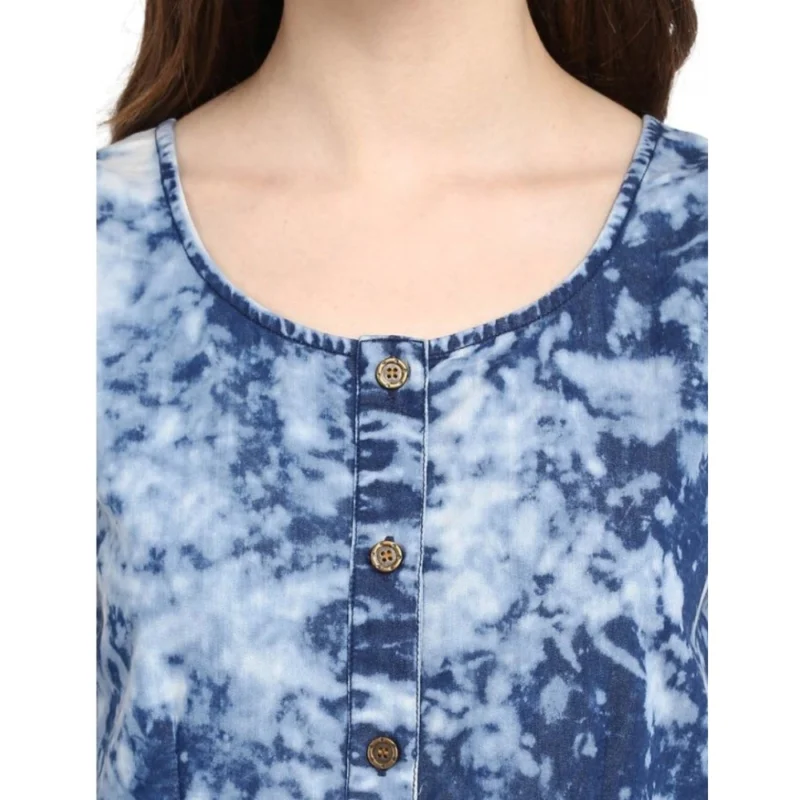 Alternative view of Women's Denim Tie & Dye Sleeveless Above Knee Dress (Blue)