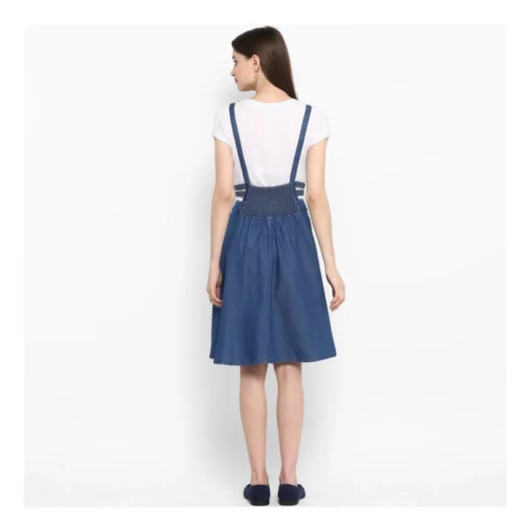Generic Women's Denim Solid Shoulder Straps Below Knee Dress (Blue) - Image 7