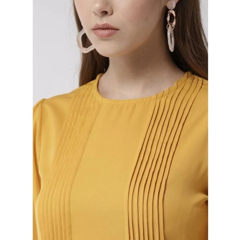 Alternative view of Women's Polyester Pintuck Long Sleeves Below Knee Dress (Yellow)