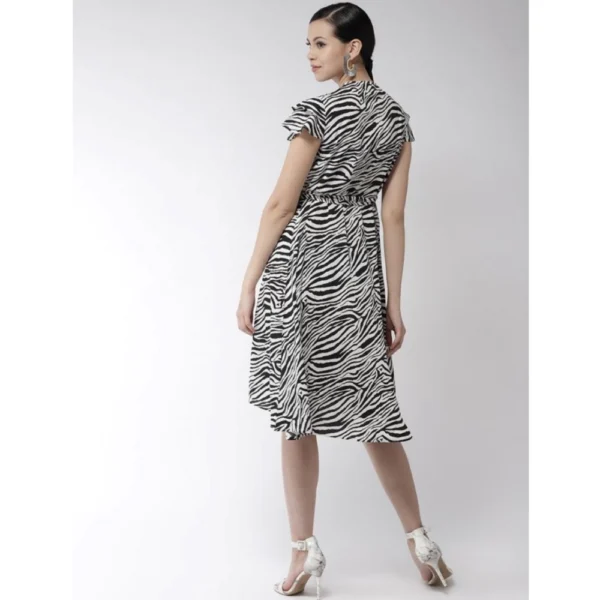 Generic Women's Polyester Animal Print Short Sleeve Knee-Length Dress (Black - White) - Image 6