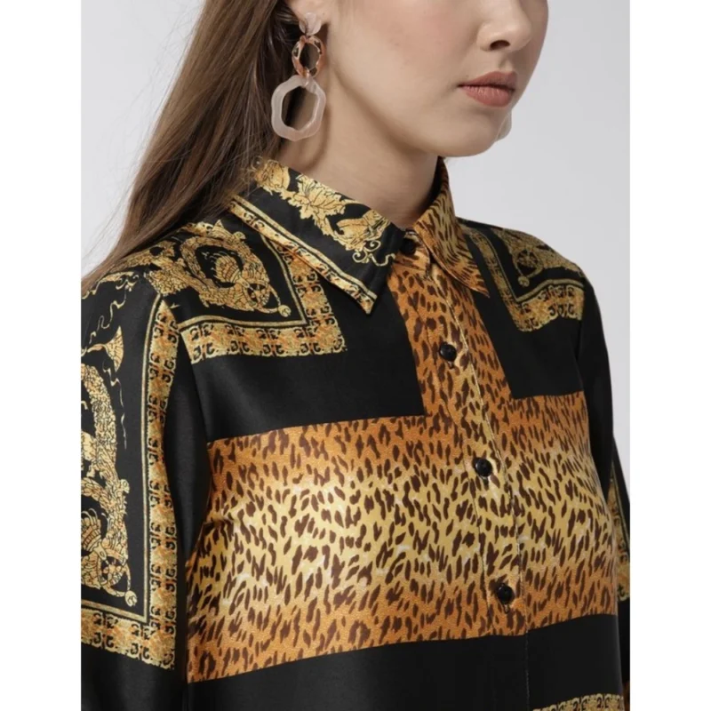 Alternative view of Women's Satin Animal Print 3-4th Sleeves Above Knee Dress (White - Orange)