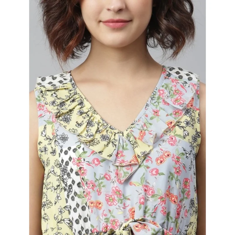 Alternative view of Women's Polyester Peplum Sleeveless Above Knee Dress (Multicolor)