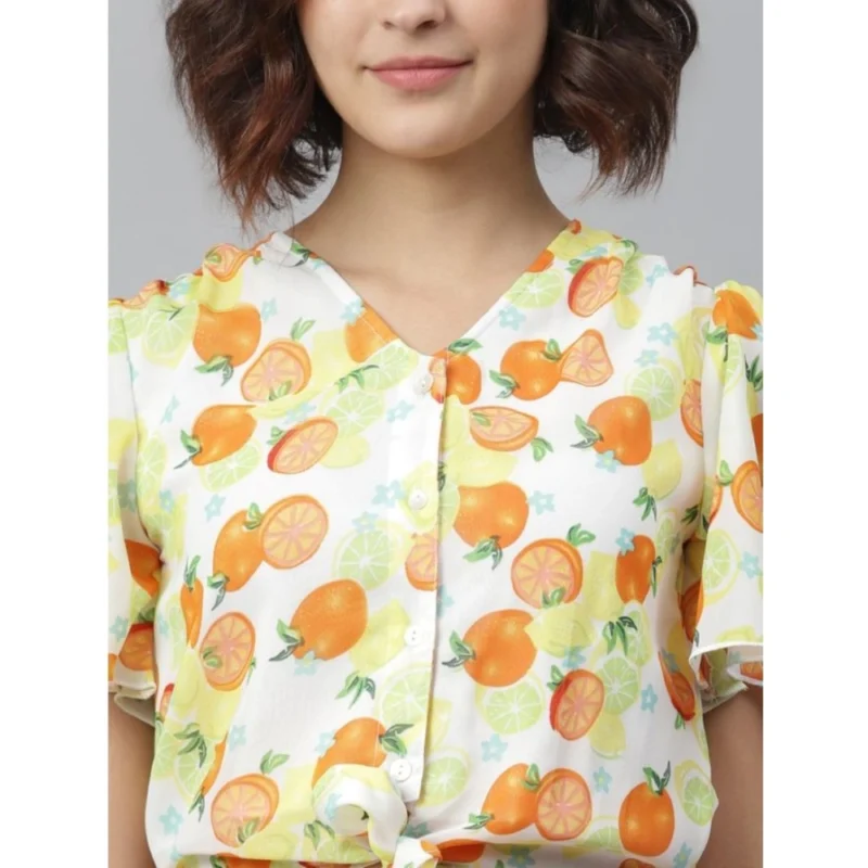 Alternative view of Women's Polyester Printed Flutter Above Knee Dress (Orange - Yellow)