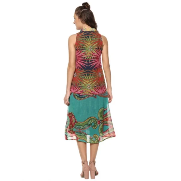 Women's Polyester Floral Sleeveless Below Knee Dress (Multicolor) - Image 7