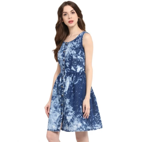 Generic Women's Denim Tie & Dye Sleeveless Above Knee Dress (Blue) - Image 3