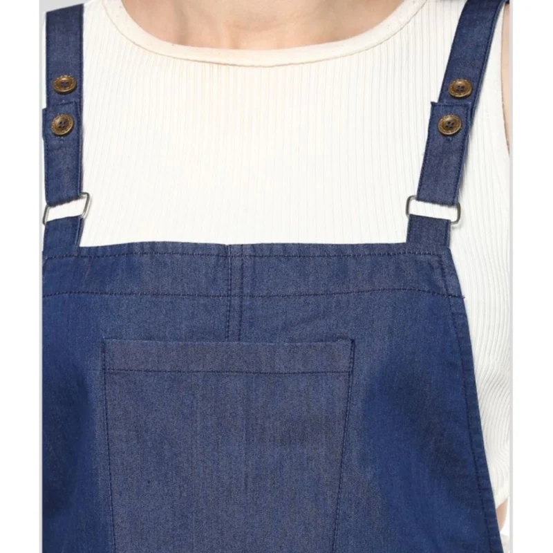 Alternative view of Women's Denim Solid Shoulder Straps Above Knee Dress (Blue)