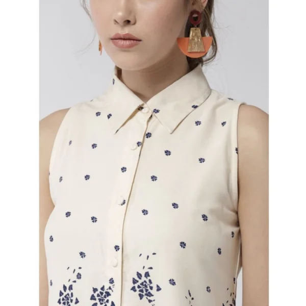 Generic Women's Polyester Floral Sleeveless Above Knee Dress (Cream) - Image 2