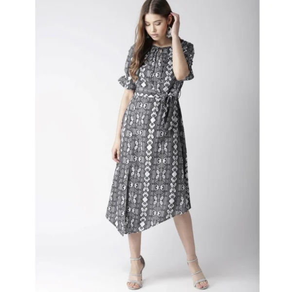Generic Women's Polyester Animal Print Short Sleeve Knee-Length Dress (Black - White) - Image 6