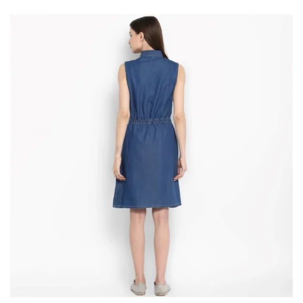 Women's Denim Solid Sleeveless Above Knee Dress (Blue) - Image 7