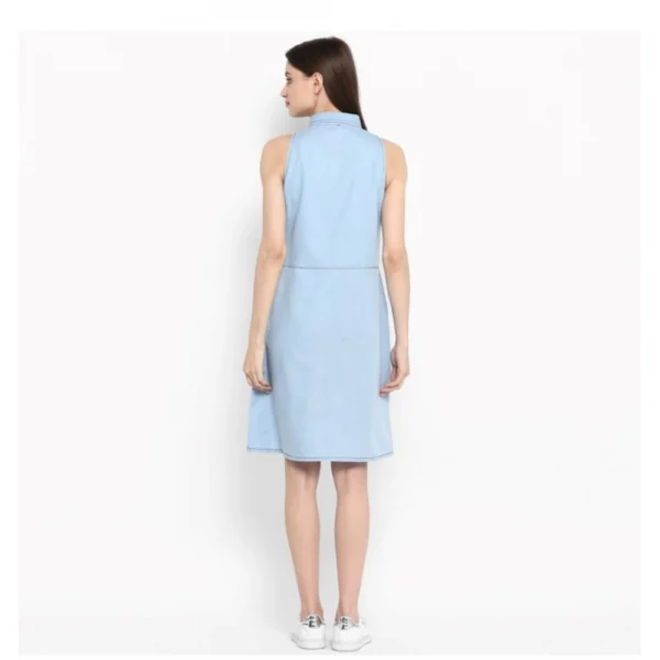 Generic Women's Denim Solid Sleeveless Below Knee Dress (Blue) - Image 7