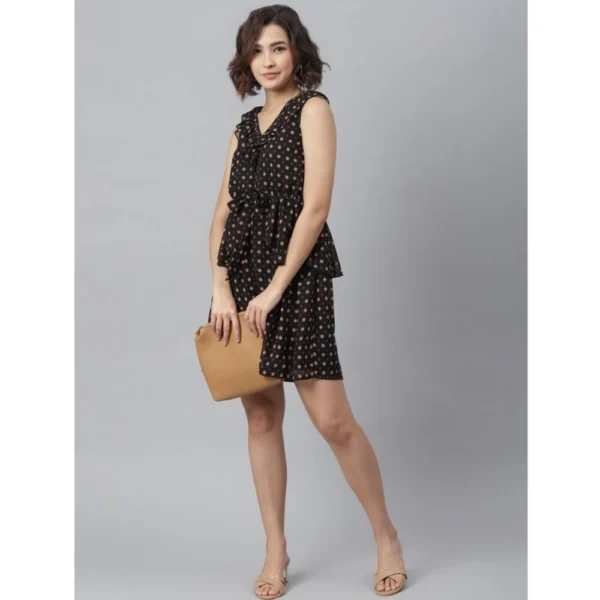 Generic Women's Polyester Peplum Sleeveless Above Knee Dress (Black) - Image 5