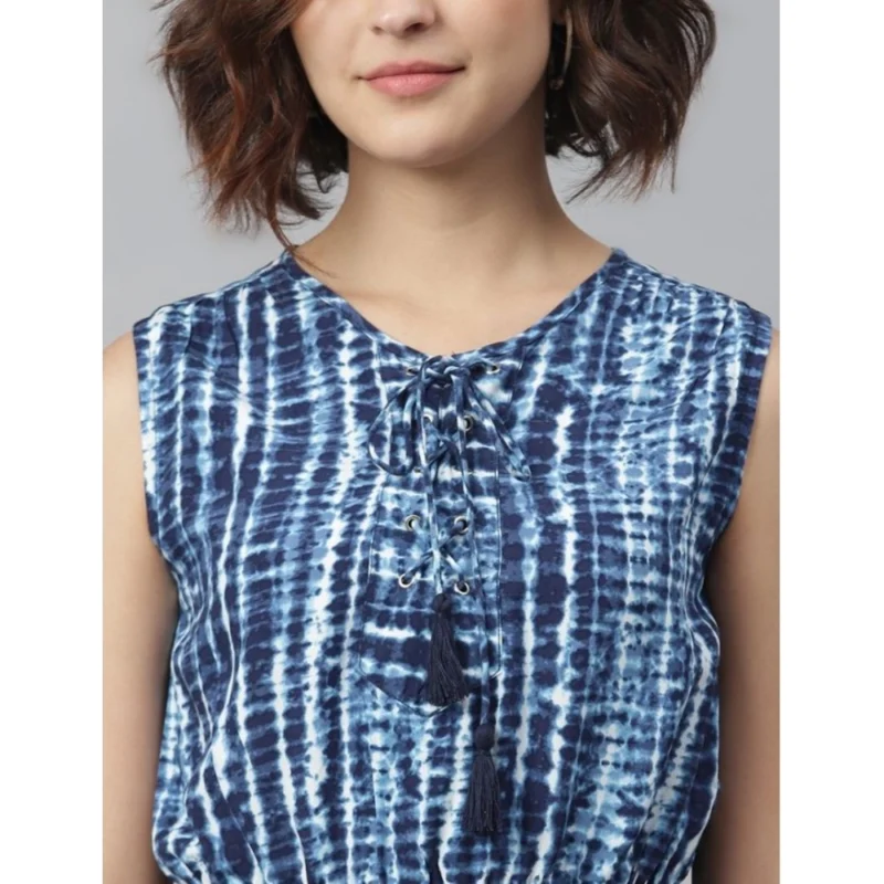 Alternative view of Women's Rayon Tie & Dye Sleeveless Above Knee Dress (Blue)