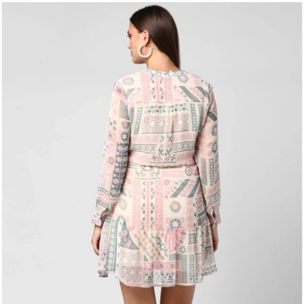 Generic Women's Polyester Printed Long Sleeves Above Knee Dress (Light Pink - Off White) - Image 7