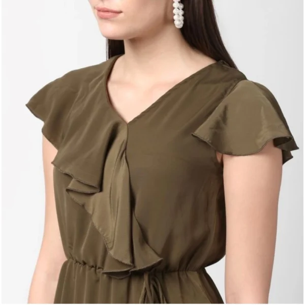 Generic Women's Polyester Ruffled Cap Sleeve Knee-Length Dress (Olive) - Image 2
