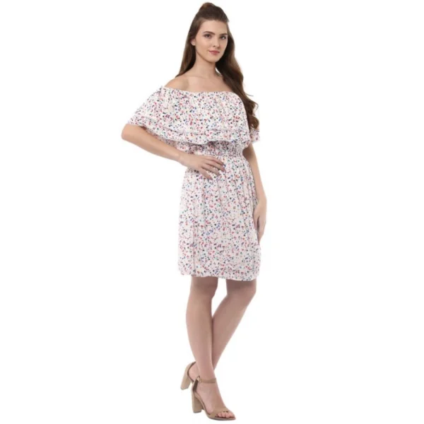 Generic Women's Rayon Floral Half Sleeve Above Knee Dress (Multicolor) - Image 4