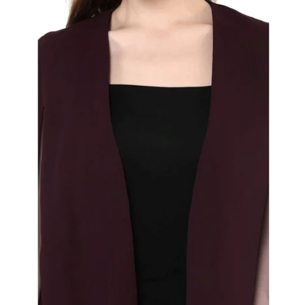 Generic Women's Polyester Solid Cape Sleeve Blazer (Wine) - Image 2