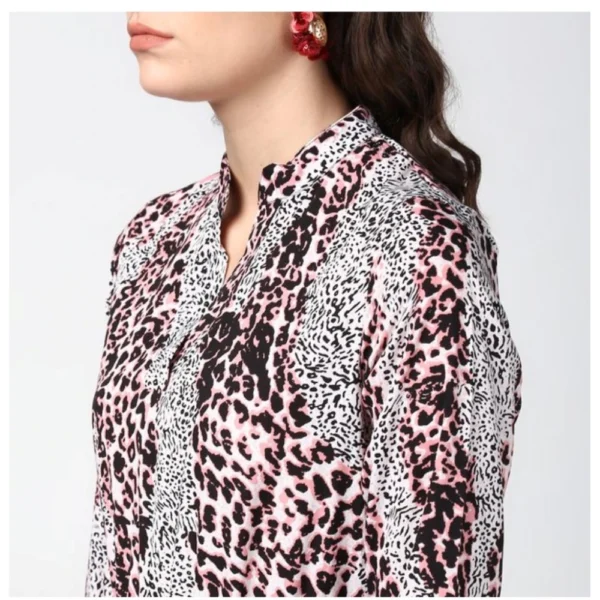 Generic Women's Polyester Animal Print Bell Sleeve Above Knee Dress (Pink - Black) - Image 2