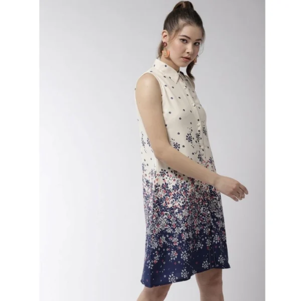 Generic Women's Polyester Floral Sleeveless Above Knee Dress (Cream) - Image 5
