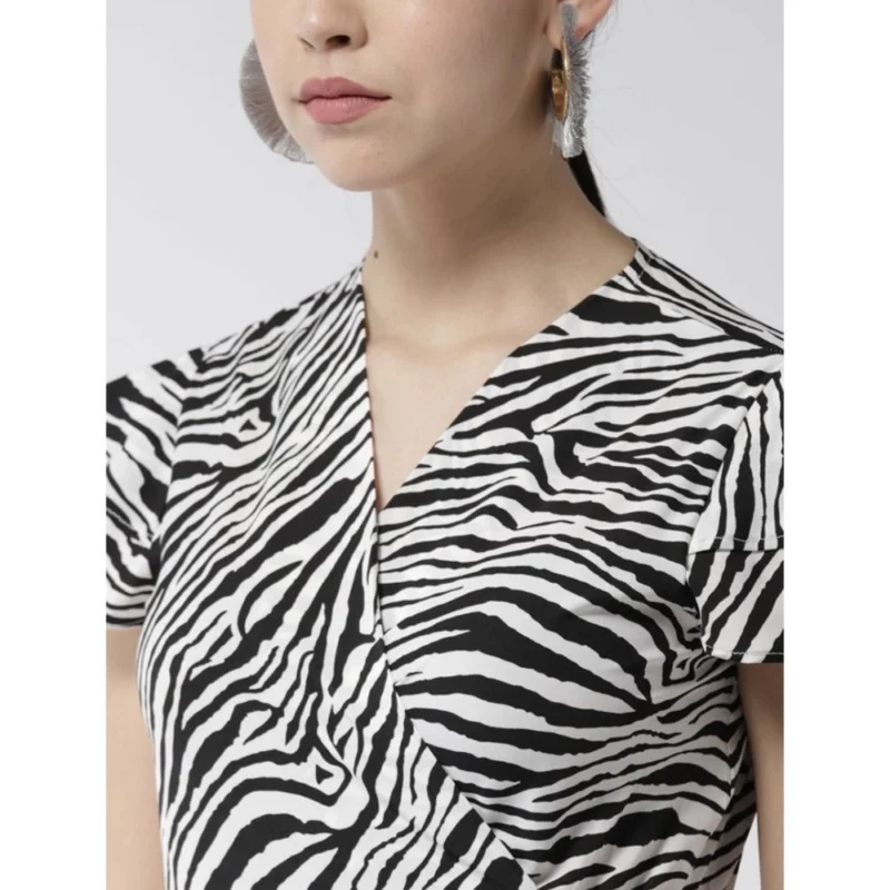Alternative view of Women's Polyester Animal Print Short Sleeve Knee-Length Dress (Black - White)