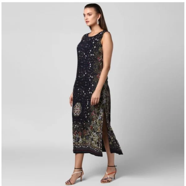 Generic Women's Rayon Floral Sleeveless Calf-length Dress (Black) - Image 3