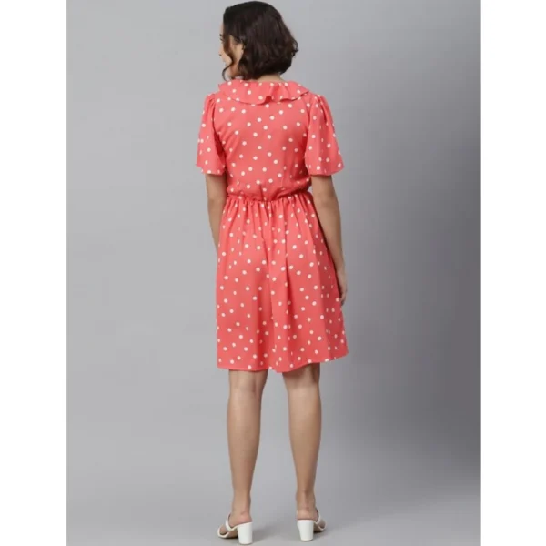 Generic Women's Polyester Polka Flutter Above Knee Dress (Coral) - Image 6