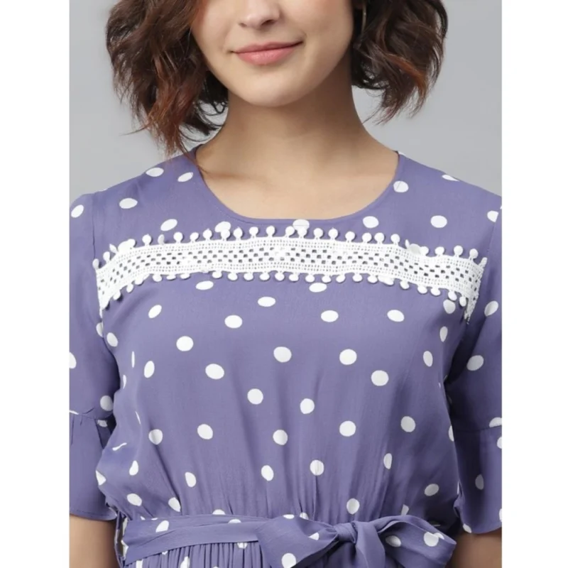 Alternative view of Women's Polyester Polka Bell Sleeve Above Knee Dress (Lavender)
