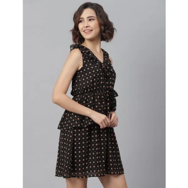 Generic Women's Polyester Peplum Sleeveless Above Knee Dress (Black) - Image 3