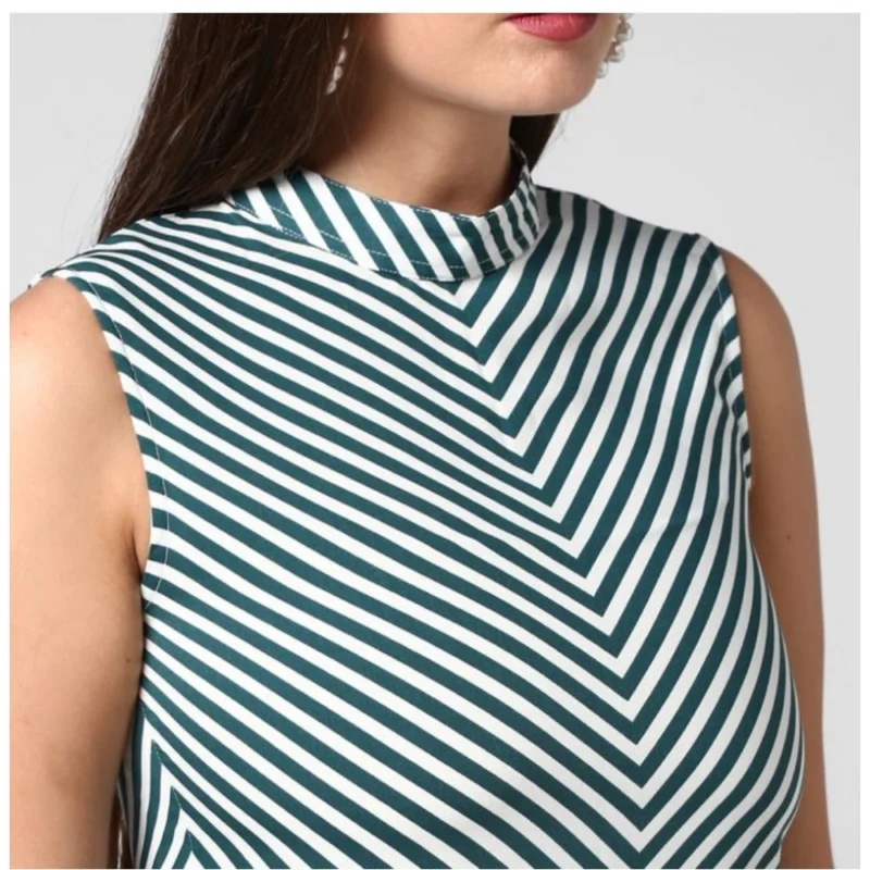 Alternative view of Women's Polyester Striped Sleeveless Above Knee Dress (Green)