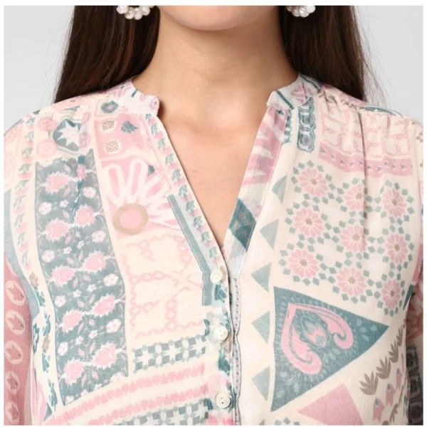 Generic Women's Polyester Printed Long Sleeves Above Knee Dress (Light Pink - Off White) - Image 3