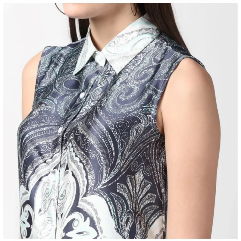 Alternative view of Women's Polyester Printed Sleeveless Above Knee Dress (Blue)