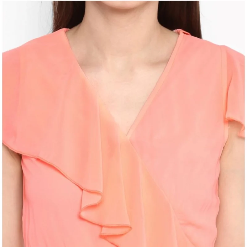 Alternative view of Women's Polyester Ruffled Cap Sleeve Below Knee Dress (Neon Pink)