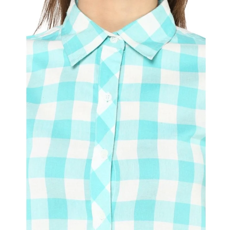 Alternative view of Women's Rayon Checkered Short Sleeve Above Knee Dress (SkuBlue - White)