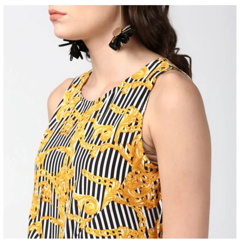 Alternative view of Women's Polyester Chain Print Sleeveless Below Knee Dress (Yellow - Black)