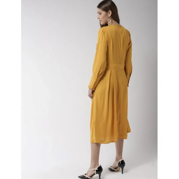 Generic Women's Polyester Pintuck Long Sleeves Below Knee Dress (Yellow) - Image 5