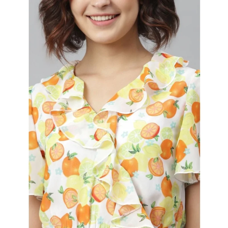 Alternative view of Women's Polyester Printed Flutter Above Knee Dress (Yellow - Orange)