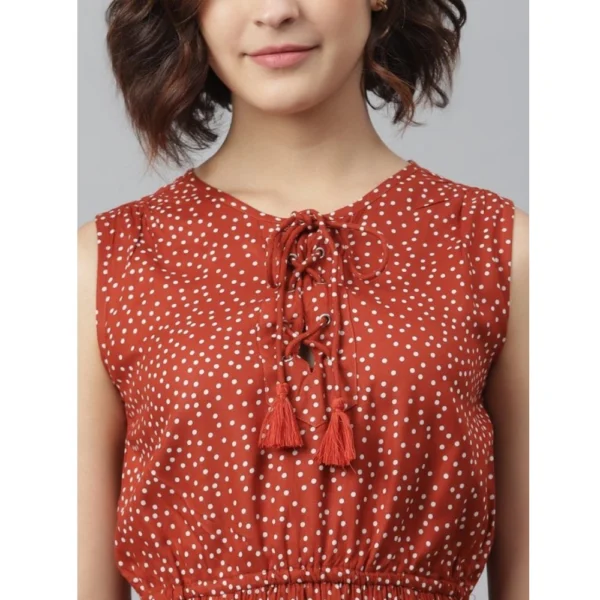 Generic Women's Rayon Polka Sleeveless Above Knee Dress (Rust) - Image 2