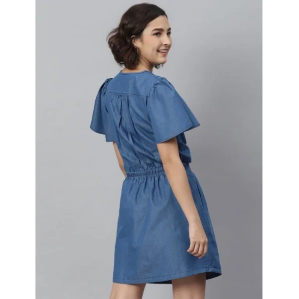 Generic Women's Denim Solid Flutter Above Knee Dress (Blue) - Image 6