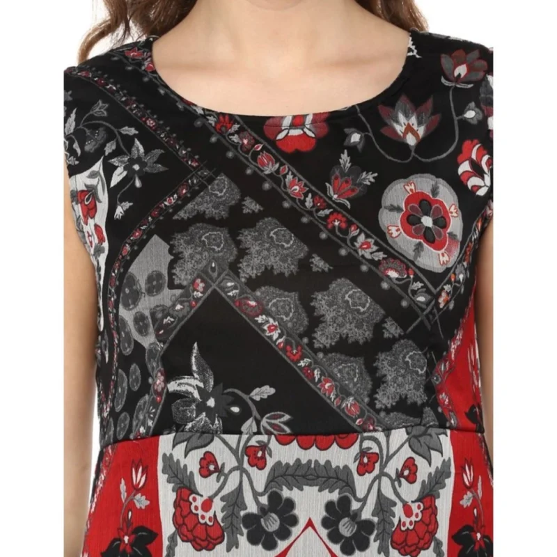 Alternative view of Women's Polyester Printed Sleeveless Dress (Red - Black)