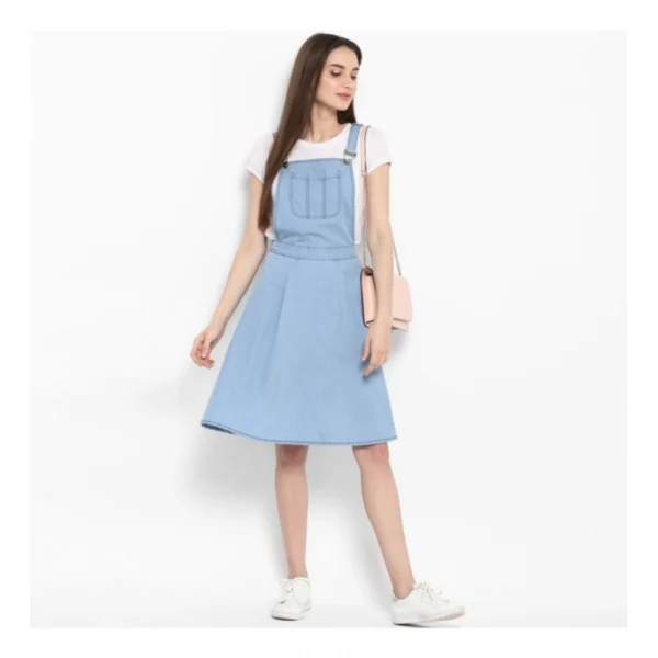 Generic Women's Denim Solid Sleeveless Above Knee Dress (Blue) - Image 6