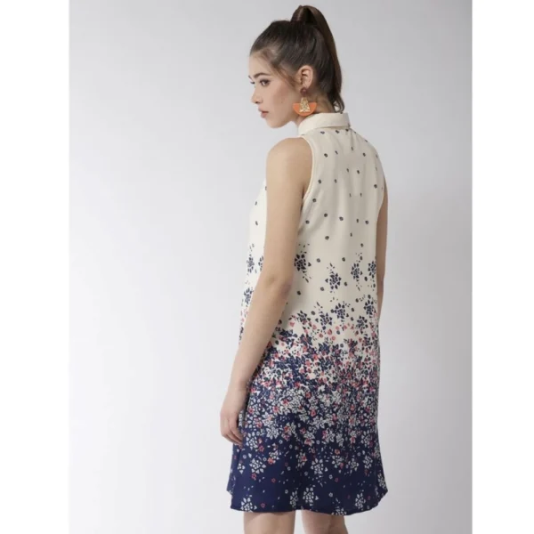 Generic Women's Polyester Floral Sleeveless Above Knee Dress (Cream) - Image 6